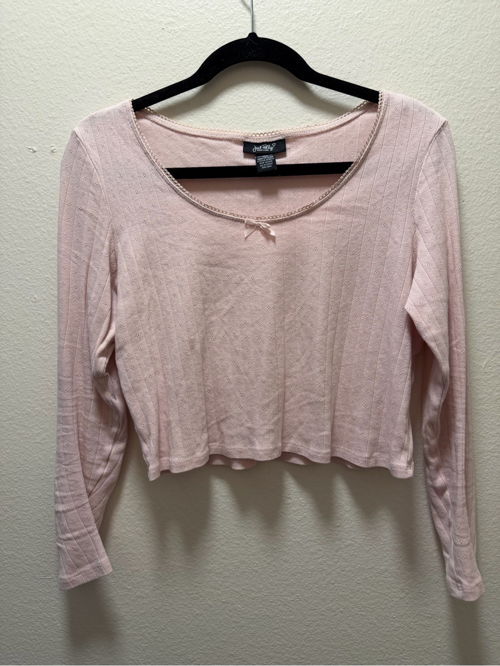Light Pink Long Sleeve Scoop Neck Top with Bow Detail